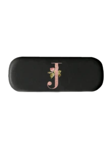 Printed With Flowers And Letters A-Z Elegant Personalized Black Glasses Case For Men & Women - Hard Shell Eyeglass Protector With Wear-Resistant Soft Lining, Suitable For Prescriptions Eyeglasses And Various Eyeglasses Accessories For Women- Portable Myopia & Glasses Organizer For Travel & Daily Use,Birthday Party Gifts(Except U Q X)
