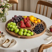 独特隔层木托盘 - 复古风格小吃盘，适合盛放甜点、小吃、面包、披萨、奶酪、水果等。| 万圣节、圣诞节和生日派对的必备之选，（食品材质），礼品托盘，优质木托盘，多功能厨房用品，家居装饰