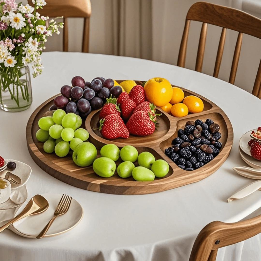 独特隔层木托盘 - 复古风格小吃盘，适合盛放甜点、小吃、面包、披萨、奶酪、水果等。| 万圣节、圣诞节和生日派对的必备之选，（食品材质），礼品托盘，优质木托盘，多功能厨房用品，家居装饰