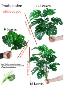 75/60厘米人造龟背竹树，塑料棕榈叶，人造龟背叶，用于绿植装饰；18/12叶热带香蕉树，仿真植物，适用于家居、花园、厨房装饰、办公室、婚礼、派对装饰、情人节礼物（不含花盆） - 綠色 - 查看 7