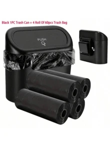 1pc Car Trash Can + 1 Roll (15pcs) Trash Bags, Mini Car Trash Can, Waterproof, Portable, Space-Saving, Car Storage Box, Car Sorting Box, Car Essential Accessory