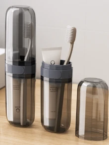 1/2/3pcs Travel Wash Cup Set, Includes Portable Toothbrush Storage Box & Rinse Cup, Suitable For Home & Outdoor Use. Comes With Transparent Storage Box To Neatly Organize Toiletries, Dust-Proof, Moisture-Proof And Easy To Carry. Includes DIY Stickers For Customization. The Travel Size Rinse Cup Meets Outdoor Cleaning Needs, Lightweight And Space-Saving. Suitable For Student Dorms, Business Trips, Hotel Stays, Outdoor Travel And Other Scenarios, Making Wash & Storage More Convenient, An Essential Travel Accessory.