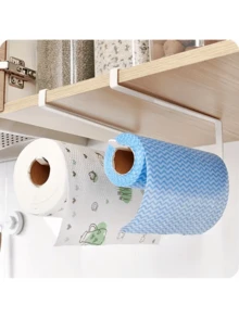 1 pieza Soporte para rollo de papel de cocina de gabinete blanco, suministros casuales diarios, estante de almacenamiento de película transparente, estante de decoración ahorradora de espacio para el hogar, soporte para rollo de papel de cocina de herramienta pequeña para cocina y baño, soporte de pared para pañuelos, suministros para el hogar - Blanco - Ver 8