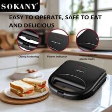 SOKANY 08060 Sandwich Maker, Household Breakfast Machine, Integrated Bread Toaster, Non-Stick Coating, Stainless Steel Electric Sandwich Maker, Suitable For French Toast, Cheese Toast, Omelette, Compact And Easy To Store, Multi-Functional Home Heating, Grilling, Baking, Omelette - EU E Type Plug(220-240V) - View 2
