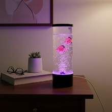 QUIGO Bubble Fish Lamp Aquarium Fish Tank Light Mood Light Cool Gift Color-Changing 3 Floating Fake Fish Aesthetic Home Office End Table Decor Gaming Room Auto Color Change - C-黑色 - 查看 1
