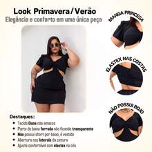 VESTIDO DE MANGA PLUS SIZE VERÃO TECIDO SOLTINHO DECOTE FRANZIDO SEXY CONFORTO LOOK VERÃO CURVE G1 E G2 - PRETO DUNA - Visão 6