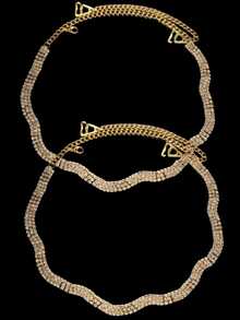 A Pair/Set Of Sexy European And American Wave-Shaped Rhinestone Shoulder Straps, Bridal Bra Adjustable Strap Shoulder Ornaments, Party All-Match Sparkling Diamond Body Chain - 水鑽肩帶007 - 查看 5