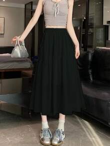 Bolsillo falda de medio cuerpo estallido negro nueva falda de cintura alta diseño sentido de cien paracaídas de longitud media de verano de gran tamaño - Negro - Ver 3