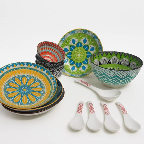 Juego De Vajilla De Cerámica 14Pcs Con Diseño Tipo Talavera