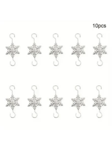 10pcs Metal Christmas Snowflake Hooks - Holiday Tree Ornaments, With Red Bows, Ideal For Holiday Decor, Christmas Tree Decoration - Multicolor - View 7