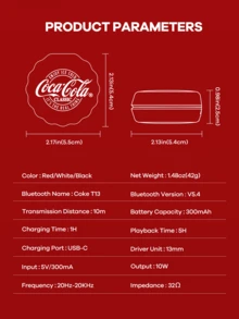 Coca Cola Coca-Cola Wireless Earbuds, Bottle Cap Shaped, Wireless Stereo Earphones, Mini Earbuds, Comfortable Headphones, Earphone Design, Active Noise Cancelling, Gift For Lover, Christmas/New Year/Special Occasion Gift - Multicolor - View 12