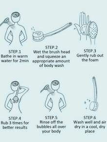 1 件，双面泥搓长柄软毛沐浴刷，背部搓揉、按摩和去角质二合一擦洗沐浴刷 - 彩色 - 查看 6