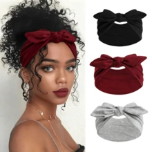 DAZY 1/3/4/6条装女士蝴蝶结兔耳发箍，波西米亚风超宽可爱兔耳打结头巾，圣诞节/秋季/秋冬季发饰，女士弹力纯色蝴蝶结发带，适合健身/瑜伽/运动/户外活动，四季皆宜的纯色休闲发带，女士头巾柔软头巾围巾 - 彩色 - 查看 23