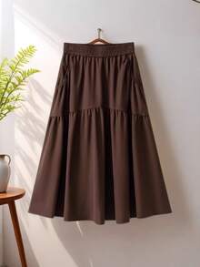 Bolsillo falda de medio cuerpo estallido negro nueva falda de cintura alta diseño sentido de cien paracaídas de longitud media de verano de gran tamaño - Marrón - Ver 5