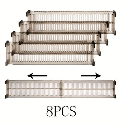 2/8 buc separatoare reglabile pentru sertare, cutii de depozitare cu grilă reglabilă din plastic, organizatoare pentru sertare, consumabile pentru depozitarea sertarelor, potrivite pentru organizarea lenjeriei intime, șosetelor și altor articole de uz casnic, organizator de depozitare pentru birou și sertare, economisește spațiu și este ordonat, aplicabil pentru depozitarea acasă, dulap, birou, dormitor, toaletă, rechizite de birou, depozitare a cosmeticelor și depozitarea casei