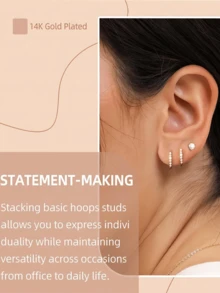 3 对防过敏不锈钢耳环套装，适合多个耳孔，精致的 14K 镀金女式环形耳钉，时尚可爱的小环形和耳钉耳环堆叠，适合敏感耳朵