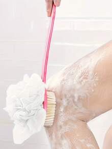 1 件，双面泥搓长柄软毛沐浴刷，背部搓揉、按摩和去角质二合一擦洗沐浴刷 - 彩色 - 查看 4