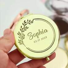 1pc Customized Name Makeup Mirror, Personalized Engraved Folding Compact Mirror, Portable Double-Sided High Definition Mirror, Stainless Steel Small Compact Mirror, Valentine's Day Gift, Spring, Bride, Bridesmaid, Wedding Gift, Customized Floral Engraved Makeup Mirror, Suitable For Best Friend, Girlfriend, Mom, Mother's Day, Birthday, Graduation, Wedding, Anniversary, Practical Gift - Multicolor - View 7