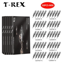 T-REX 100/50pcs Mixed Tattoo Ink Cartridge Needle Set - RL RS M1 Model Standard Round Serif Needle For Artists And Beginners, Precision Tip, Large Capacity Ink Storage, Skin-Friendly Design - Light Grey - View 1