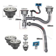 Cespol Desagüe Fregadero Cocina Baño Tubo Doble Flexible - Gris - Ver 6