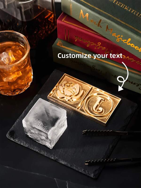 1PC Personalized Brass Ice Cube Mold Custom Letter Stamp Ice Tray - Vintage Whiskey & Cocktail Ice Maker For Home Bars, Wedding Receptions, Birthday Parties, Christmas Gifts & Special Events