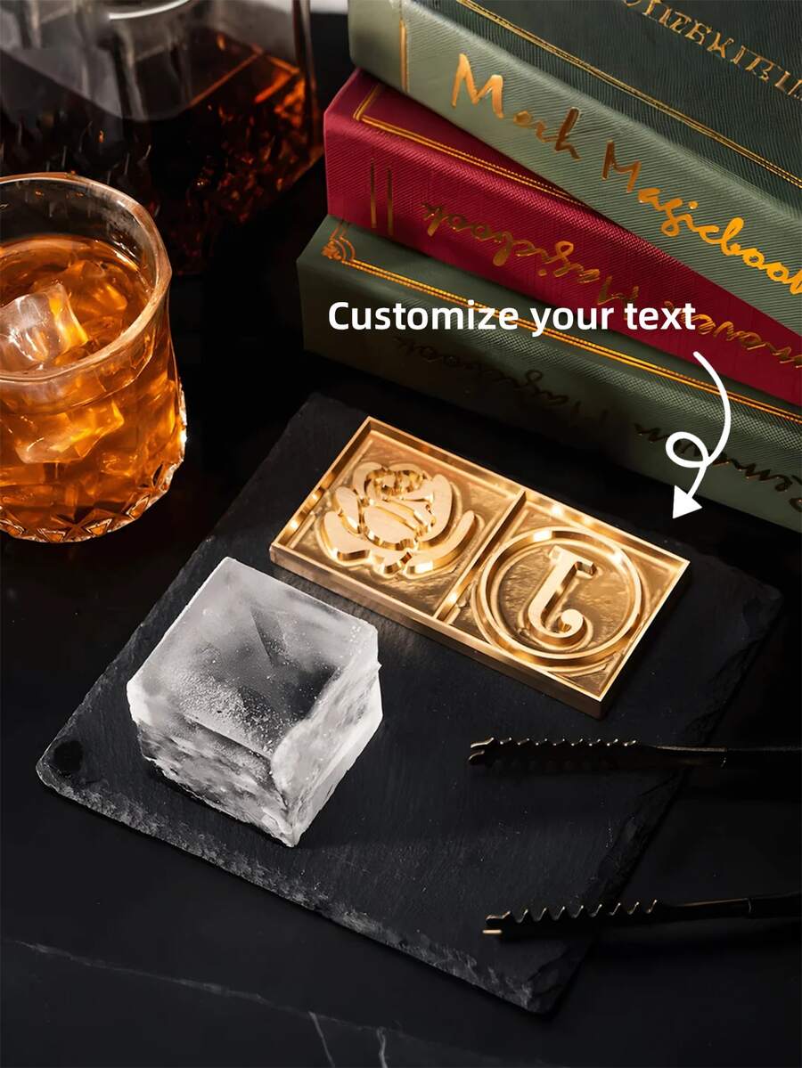 1PC Personalized Brass Ice Cube Mold Custom Letter Stamp Ice Tray - Vintage Whiskey & Cocktail Ice Maker For Home Bars, Wedding Receptions, Birthday Parties, Christmas Gifts & Special Events - Multicolor - View 1