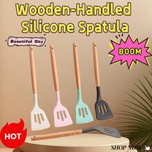 1 Pc Wooden Handle Silicone Spatula Kitchen Stir-Fry Spatula Home Cooking Silicone Kitchenware Steak Pan Spatula