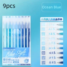 9pcs/Set Morandi Color Gel Pen Set, Gradient Transparent Barrel 0.5mm Ballpoint Pens, For Painting Highlights, Back To School