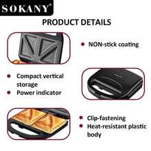 SOKANY 08060 Sandwich Maker, Household Breakfast Machine, Integrated Bread Toaster, Non-Stick Coating, Stainless Steel Electric Sandwich Maker, Suitable For French Toast, Cheese Toast, Omelette, Compact And Easy To Store, Multi-Functional Home Heating, Grilling, Baking, Omelette - EU E Type Plug(220-240V) - View 4