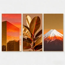 ​​Custom 3-Panel Wall Art Set - Modern Botanical & Mountain Landscape Canvas Print Trio For Office Decor, Living Room Gallery Wall, Housewarming Gift