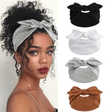 DAZY 1/3/4/6条装女士蝴蝶结兔耳发箍，波西米亚风超宽可爱兔耳打结头巾，圣诞节/秋季/秋冬季发饰，女士弹力纯色蝴蝶结发带，适合健身/瑜伽/运动/户外活动，四季皆宜的纯色休闲发带，女士头巾柔软头巾围巾 - 彩色 - 查看 17