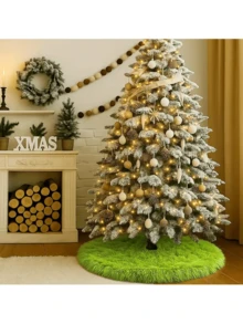 1 Pack Modern Green Christmas Ornament Tree Skirt - Soft, Thick Polyester, Plush Round Base With Drawstring Closure, Suitable For Holiday Decorations, Christmas Decorations, Christmas Tree Decorations, Christmas Ornaments - Green - View 4