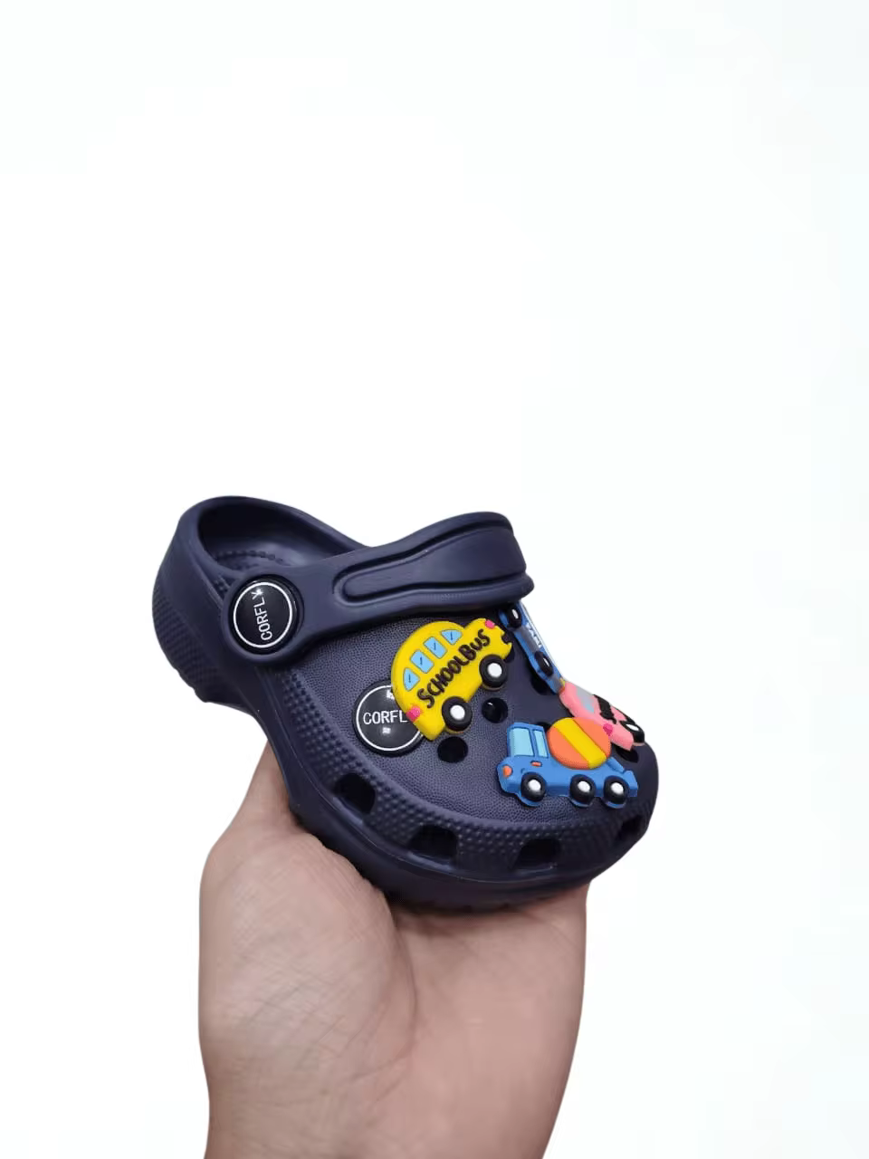 Children's Flip Flops, Corfly Style, Lightweight, 100% EVA, Brooches - Navy Blue - View 3