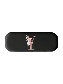 Printed With Flowers And Letters A-Z Elegant Personalized Black Glasses Case For Men & Women - Hard Shell Eyeglass Protector With Wear-Resistant Soft Lining, Suitable For Prescriptions Eyeglasses And Various Eyeglasses Accessories For Women- Portable Myopia & Glasses Organizer For Travel & Daily Use,Birthday Party Gifts(Except U Q X)