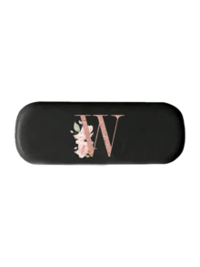 Printed With Flowers And Letters A-Z Elegant Personalized Black Glasses Case For Men & Women - Hard Shell Eyeglass Protector With Wear-Resistant Soft Lining, Suitable For Prescriptions Eyeglasses And Various Eyeglasses Accessories For Women- Portable Myopia & Glasses Organizer For Travel & Daily Use,Birthday Party Gifts(Except U Q X)