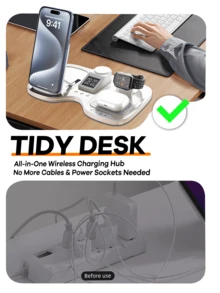 REMAX Upgraded Wireless Fast Charger, Desktop Accessories, Wireless Fast Charging For Multiple Device Women Watch/Man Watch/Phone/Earphone/Earbuds/, With Wireless Speaker, Adjustable Height Phone Holder, Adjustable RGB Ambient Light,Electronic Clock, Black/White, Office Desktop