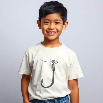 Camiseta Infantil Anzol Pescador 100% Algodão Fio 30.1 Gola Careca