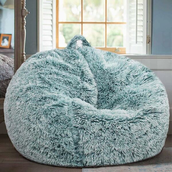 Fluffy Stuffed Animal Storage Bean Bag Cover (No Filler), Faux Fur For Organizing Plush Toys/Textile, For Adults/Teens/Kids/Girls, Dark Green