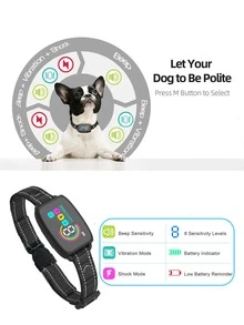 可充电智能防吠狗项圈，4 种模式组合，彩色屏幕，8 种可调节灵敏度等级（蜂鸣、振动和电击），适用于小型、中型和大型犬，防吠训练用品