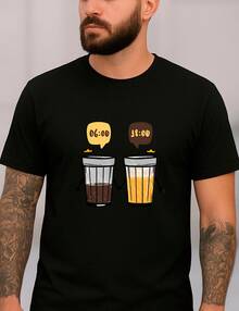 Coffee And Beer T-Shirt Day And Night Jokes Laughter Drinks Meme Style 100% Cotton Unisex Plus Size Casual Shirt Men Women Streat Streatwear Immediate Shipping - 黑色 - 查看 2