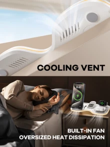 REMAX Upgraded Wireless Fast Charger, Desktop Accessories, Wireless Fast Charging For Multiple Device Women Watch/Man Watch/Phone/Earphone/Earbuds/, With Wireless Speaker, Adjustable Height Phone Holder, Adjustable RGB Ambient Light,Electronic Clock, Black/White, Office Desktop