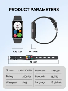 Remax 智能手表彩色 AMOLED 屏幕（1.47 英寸），IP68 防水，多个内置表盘，轻巧窄边框设计，佩戴舒适，支持多种语言，兼容 /Android/iOS，拨打/接听电话，具有通话功能、消息通知、心率、睡眠跟踪、计步器、运动模式，是送给男士、女士、朋友、生日的贴心礼物 - WATCH 29 多色 - 查看 11