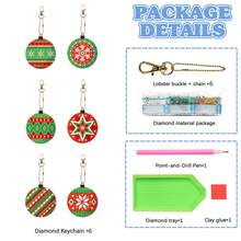 6 pièces/set Décoration de boule de Noël Pendentif Porte-clés Art Diamant, Kit artisanal 5D DIY pour débutants, Porte-clés exquis et pendentif en pierre gemme acrylique pour la décoration, Idée de cadeau de Noël parfaite, Kit de peinture de diamant rond