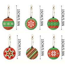 6 pièces/set Décoration de boule de Noël Pendentif Porte-clés Art Diamant, Kit artisanal 5D DIY pour débutants, Porte-clés exquis et pendentif en pierre gemme acrylique pour la décoration, Idée de cadeau de Noël parfaite, Kit de peinture de diamant rond