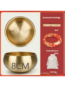 Handcrafted Copper Singing Bowl Set - Authentic Gold Hammered Design With Solid Wood Mallet & Burlap Drawstring Bag