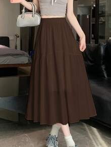 Bolsillo falda de medio cuerpo estallido negro nueva falda de cintura alta diseño sentido de cien paracaídas de longitud media de verano de gran tamaño - Marrón - Ver 4