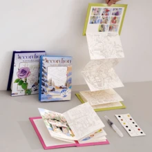 كتاب رسم مائي أكورديون، كتاب تلوين للكبار، كتاب رسم DIY، دفتر رسم مائي، مع فرشاة رسم واحدة مرفقة