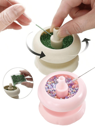 Instrument manual de încărcare a mărgelelor rotativ, folosit pentru realizarea de bijuterii cu mărgele, bol rotativ cu mărgele, instrument accesoriu DIY pentru realizarea de lanțuri, brățări și coliere [roz]