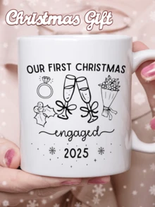1Pc 11oz Engagement Christmas Coffee Mug, Gift For Couples, Our First Christmas Engaged, Engagement Present, Coffee Lovers Gift, Holiday Gift