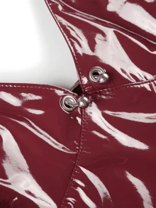 Top ajustado Latex Halter sin espalda sin mangas rojo ,Ropa de calle para mujer - Rojo - Ver 7